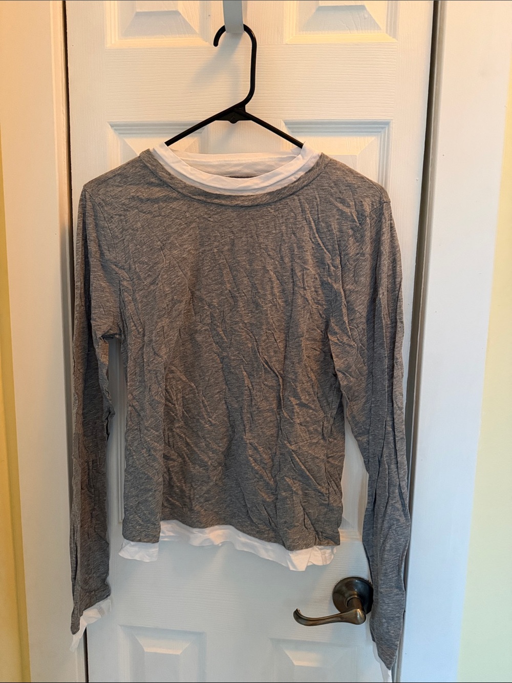 J. Crew Heather Gray Layered-Look Long Sleeve Tee with White Trim